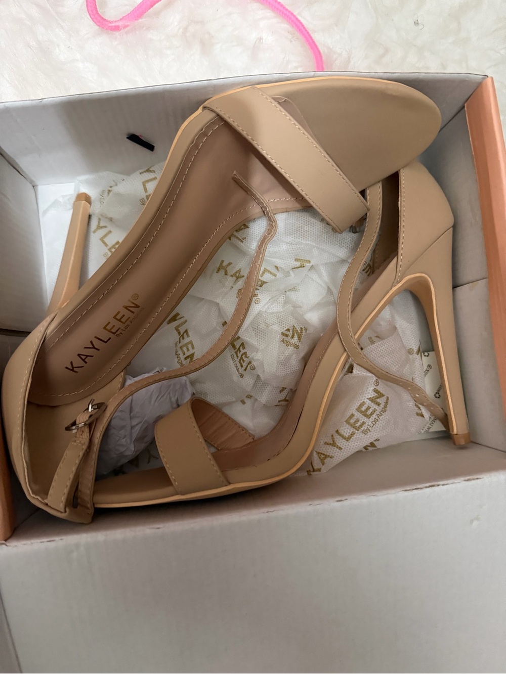 KAYLEEN By Los Angeles Nude Tan Strappy Stiletto Heels (NWT) Only tried on